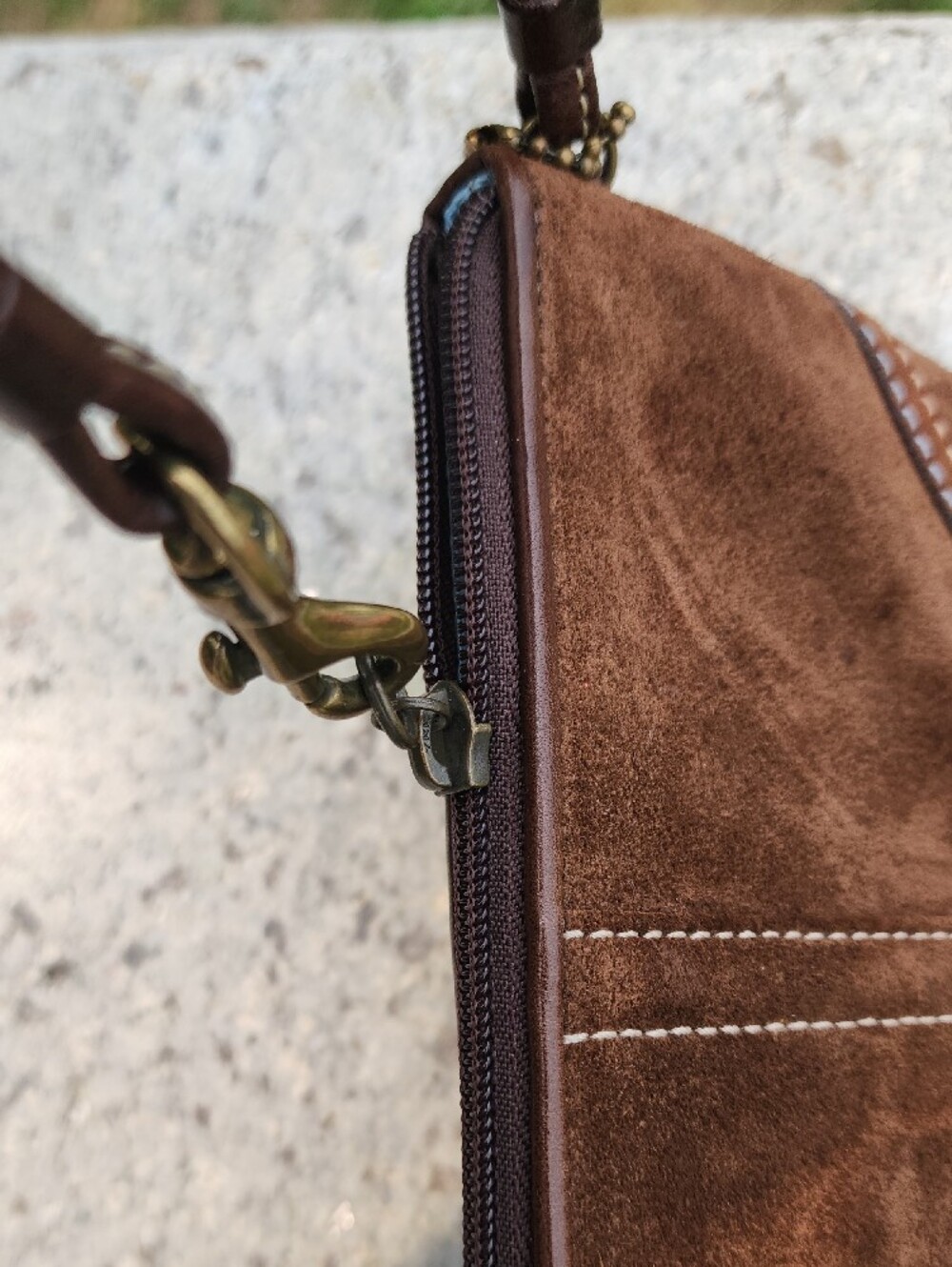 Coach Brown Suede Wristlet with White Stitching - Picture 10 of 10